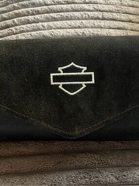 Harley-Davidson Black Suede and Leather Men's Clutch Wallet with White Emblem